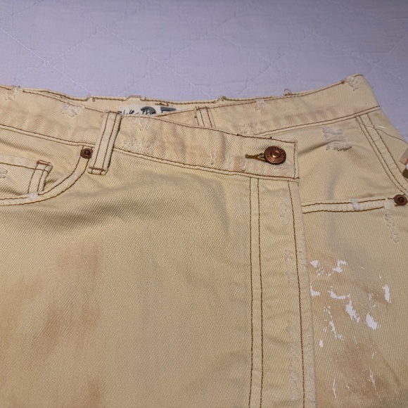 Free People Parker Wrap Butter Cream Distressed Denim Mini Skirt Size 27 New NWT - Picture 6 of 15